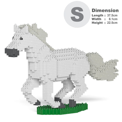 JEKCA horse building block model size S color white galloping.