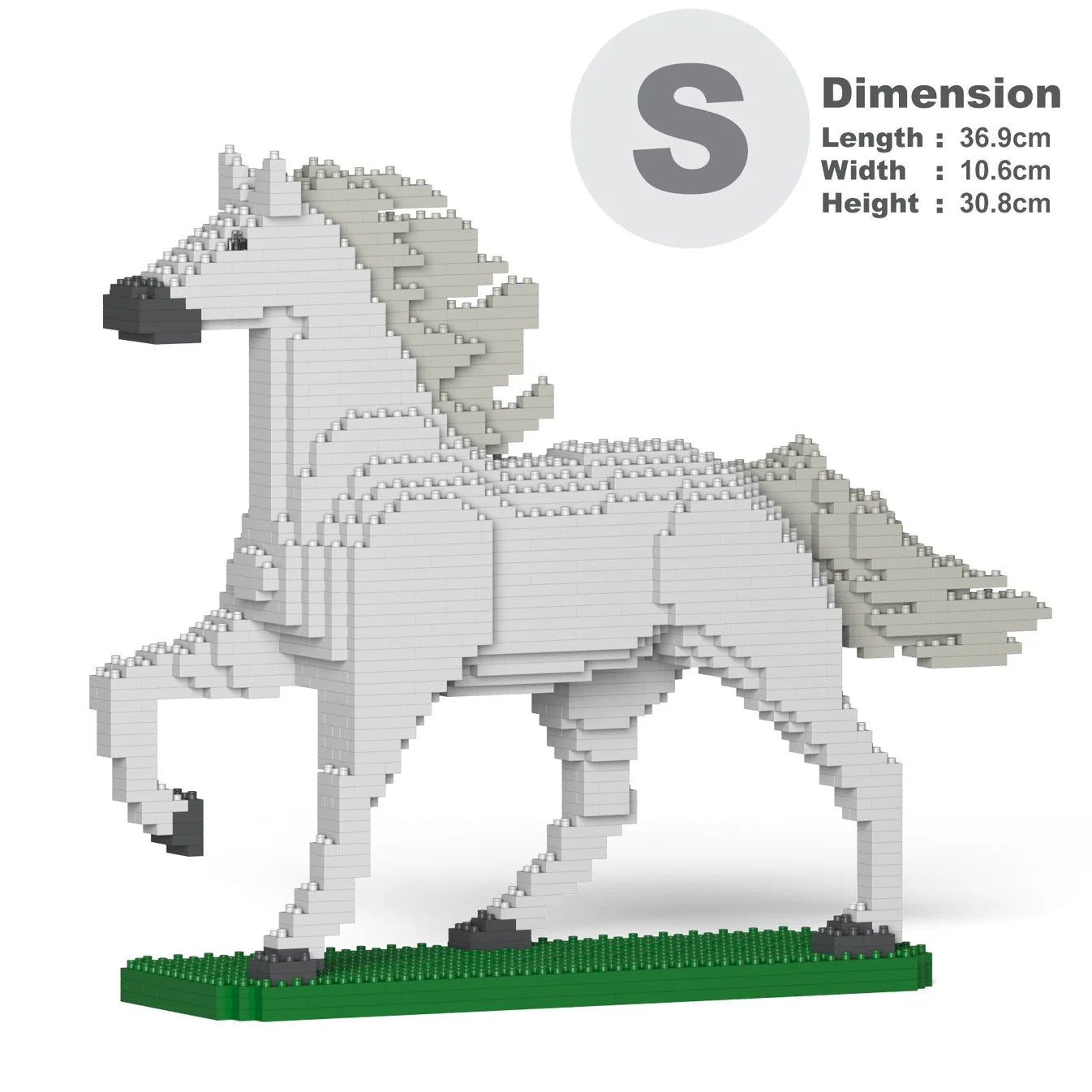JEKCA horse building block model size S color white running.