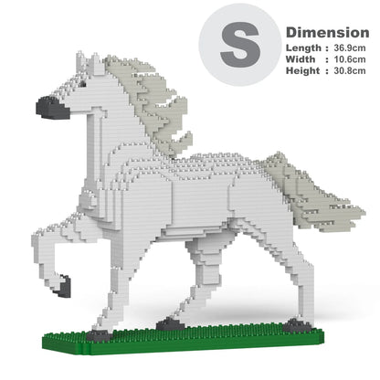 JEKCA horse building block model size S color white running.