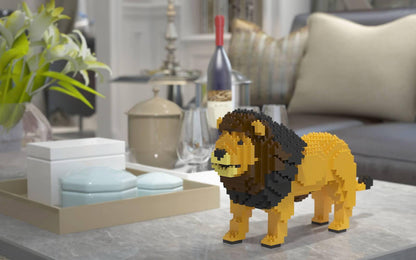 Lion Sculpture made fo building blocks on the table 