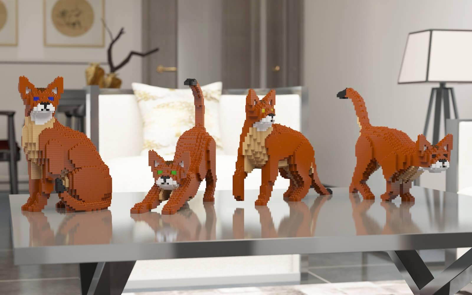 Abyssinian Cats Sculptures - LAminifigs , lego style jekca building set