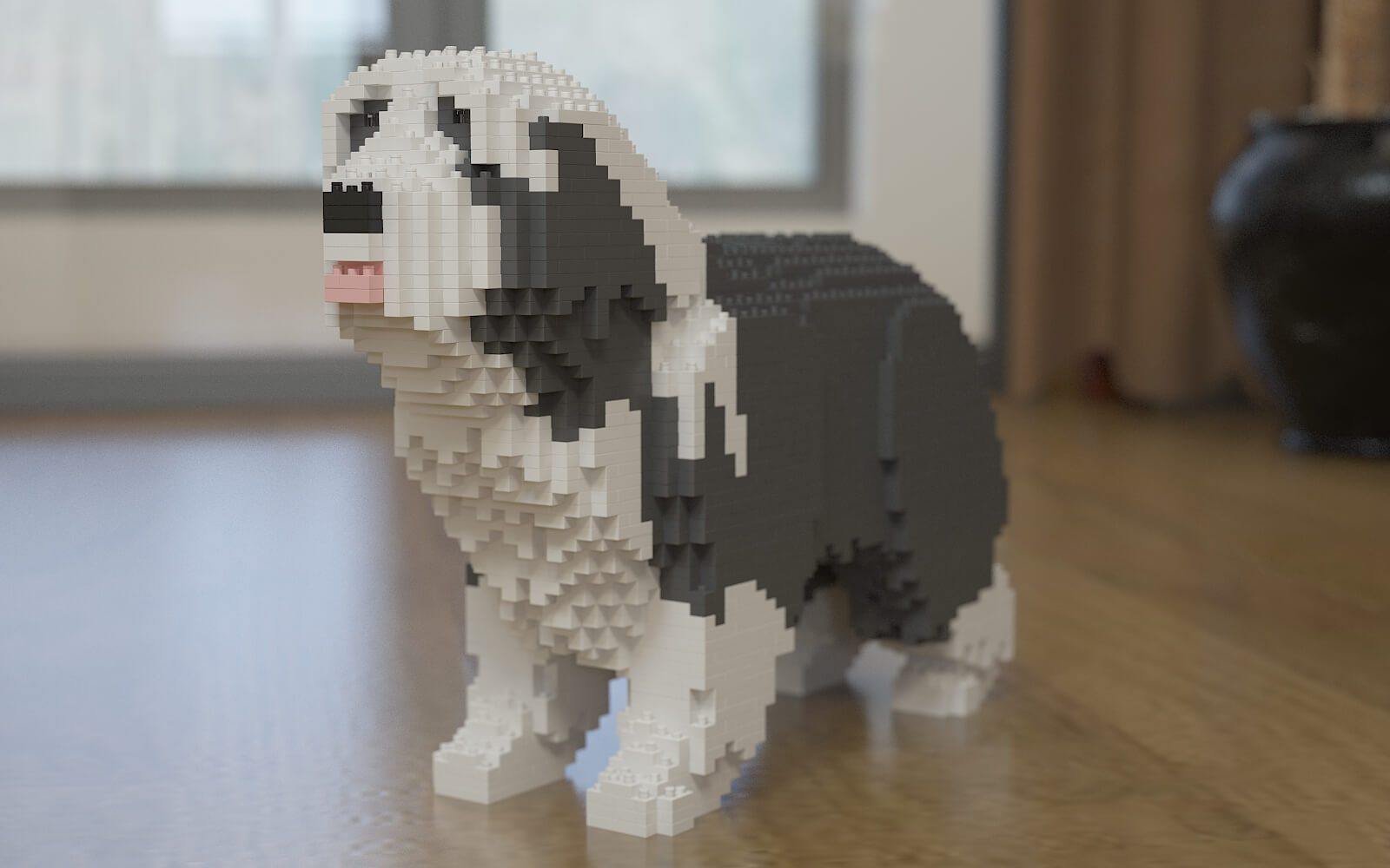 Bearded Collie Dog Sculptures - LAminifigs , lego style jekca building set