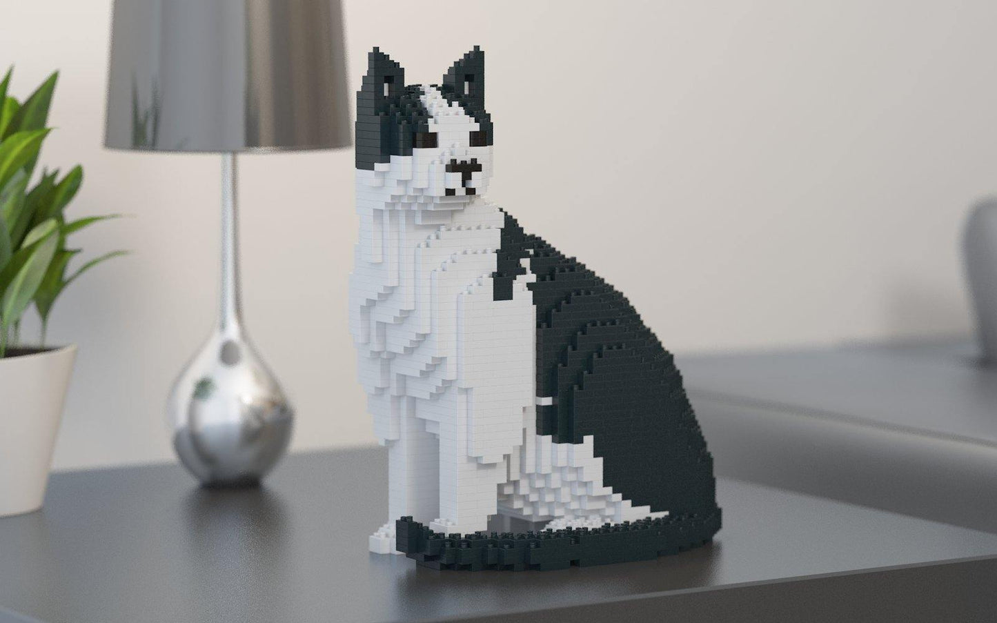 Black & White Cat Sculpture - LAminifigs , lego style jekca building set