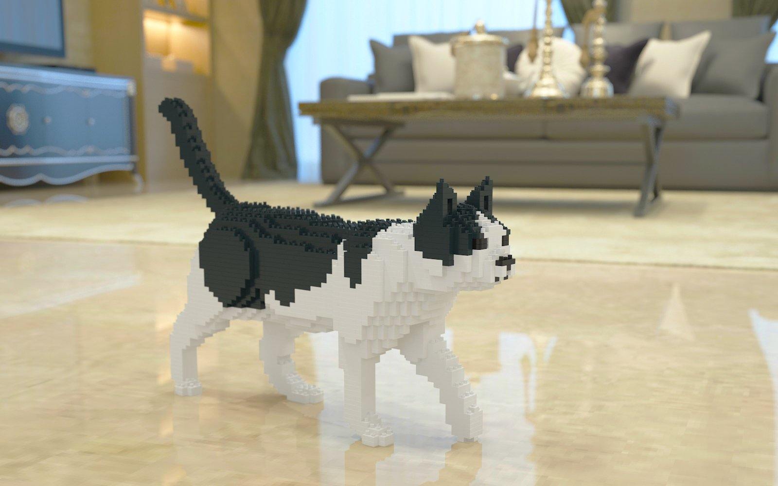 Black & White Cat Sculpture - LAminifigs , lego style jekca building set