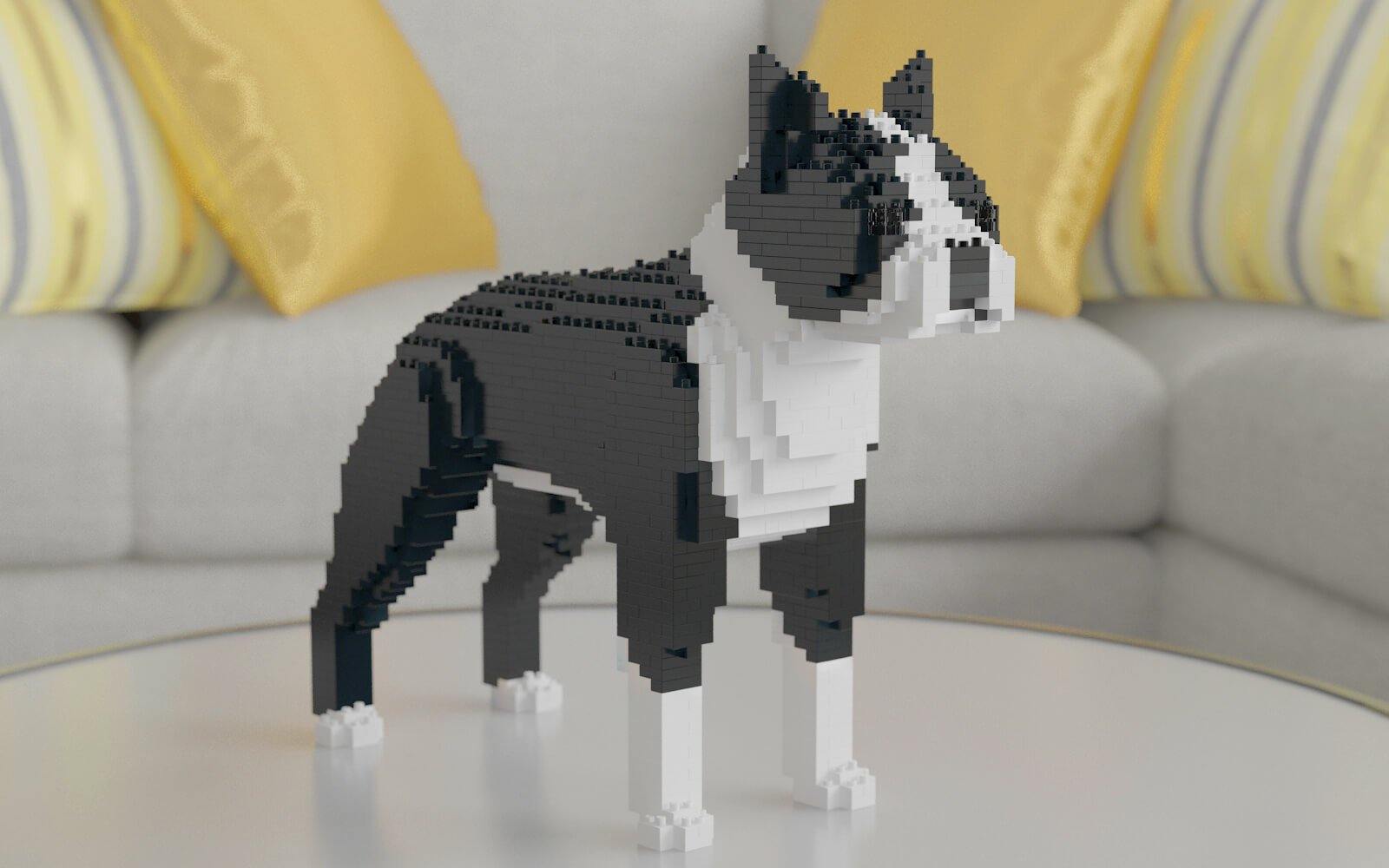 Boston Terrier Dog Sculptures - LAminifigs , lego style jekca building set