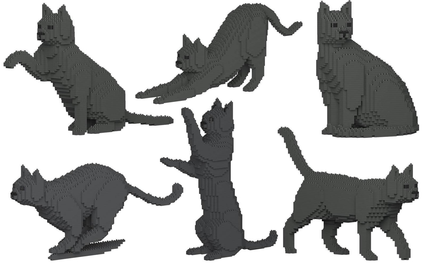 Dark Grey Cats Sculptures - LAminifigs , lego style jekca building set