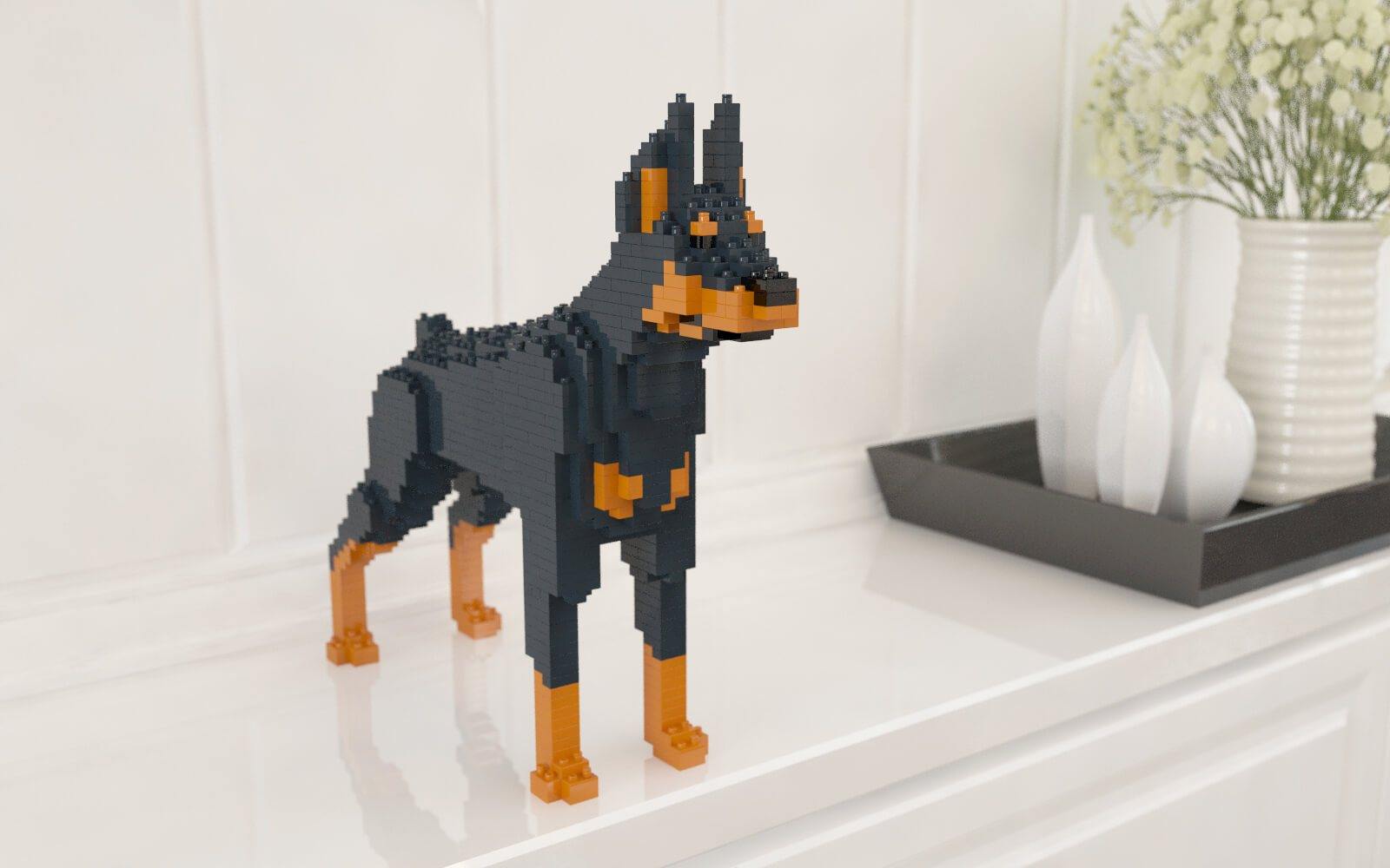 Doberman Pinscher Dog Sculptures - LAminifigs , lego style jekca building set