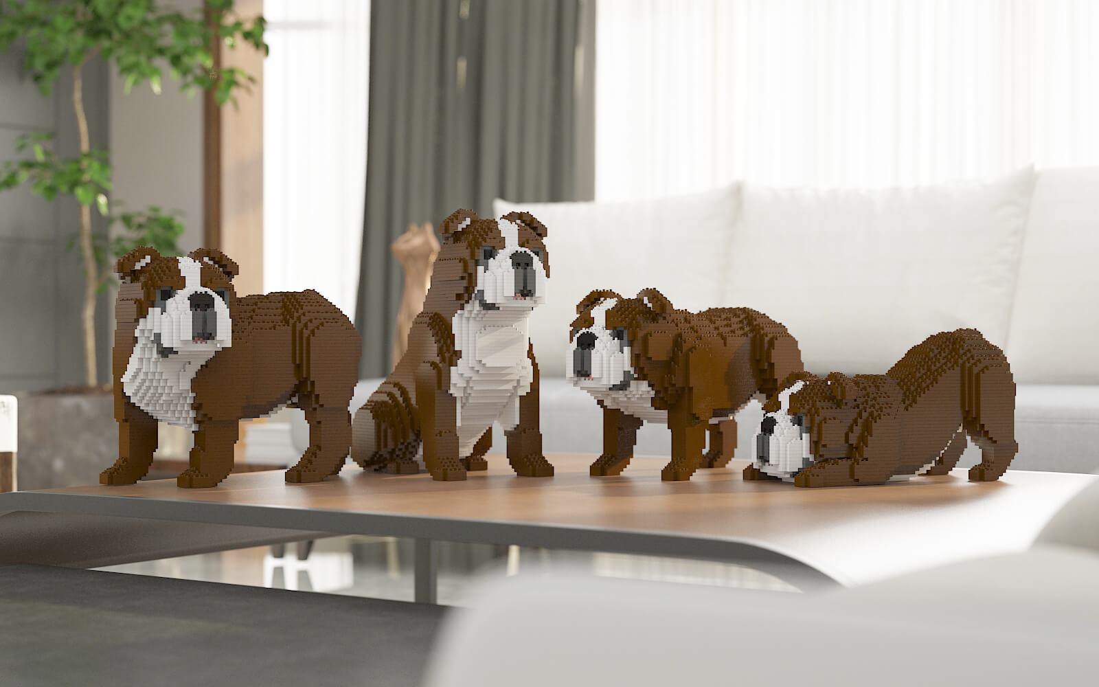 English Bulldog 4-in-1 Pack Dog Sculptures - LAminifigs , lego style jekca building set