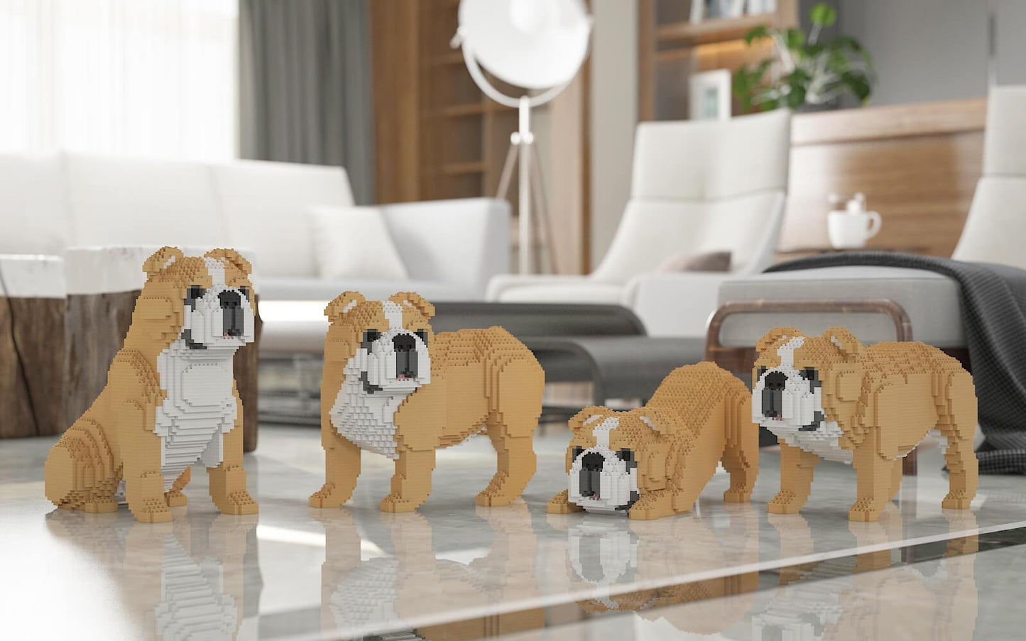 English Bulldog 4-in-1 Pack Dog Sculptures - LAminifigs , lego style jekca building set