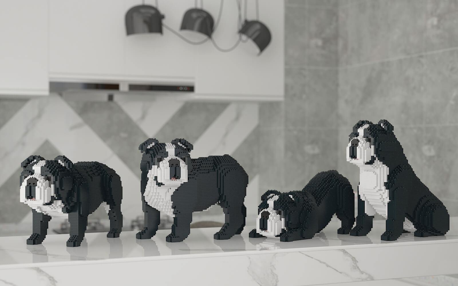 English Bulldog 4-in-1 Pack Dog Sculptures - LAminifigs , lego style jekca building set