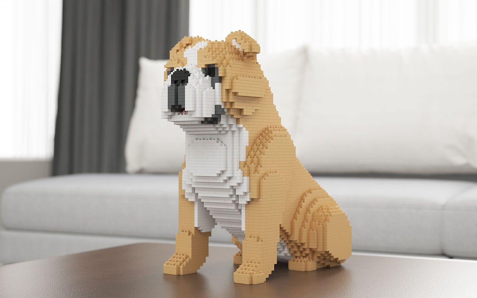 English Bulldog 4-in-1 Pack Dog Sculptures - LAminifigs , lego style jekca building set