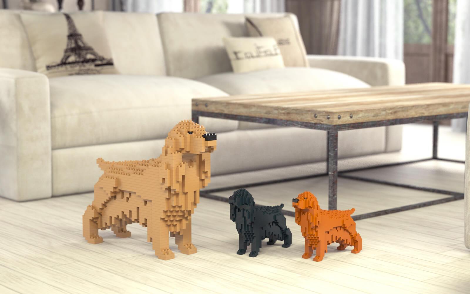 English Cocker Spaniel Dog Sculptures - LAminifigs , lego style jekca building set