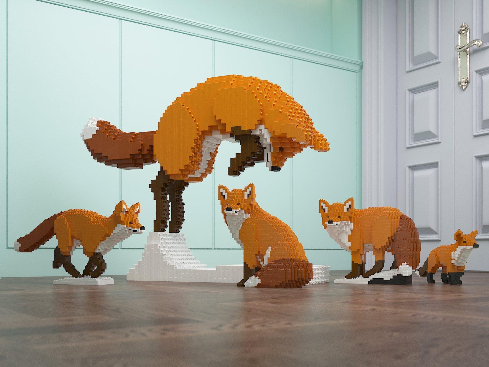 Foxes Sculptures - LAminifigs , lego style jekca building set