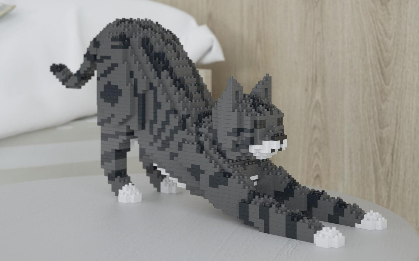 Grey Tabby Cats Sculptures - LAminifigs , lego style jekca building set