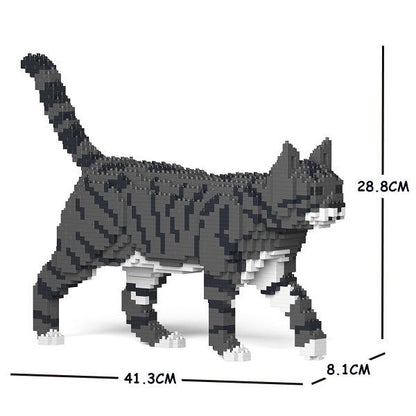 Grey Tabby Cats Sculptures - LAminifigs , lego style jekca building set