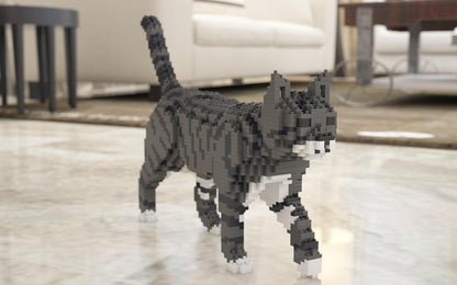 Grey Tabby Cats Sculptures - LAminifigs , lego style jekca building set