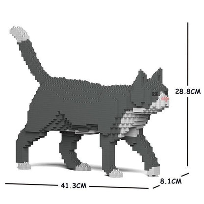 Grey Tuxedo Cats Sculptures - LAminifigs , lego style jekca building set