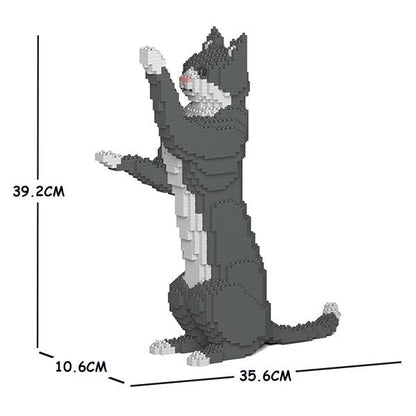 Grey Tuxedo Cats Sculptures - LAminifigs , lego style jekca building set