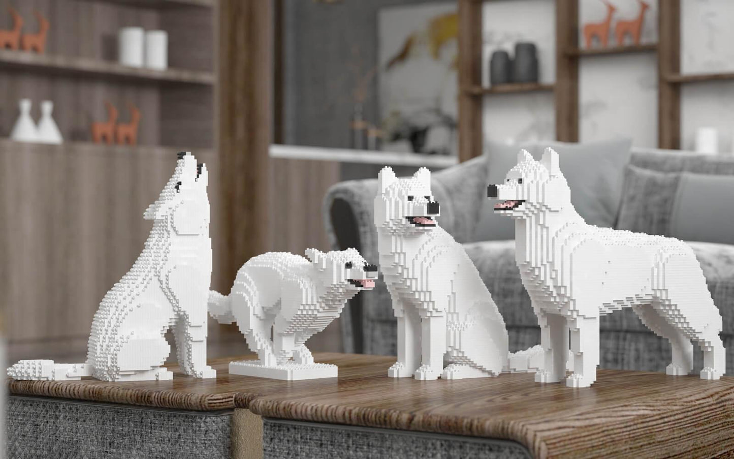 Husky 4-in-1 Pack Big Dog Sculptures - LAminifigs , lego style jekca building set