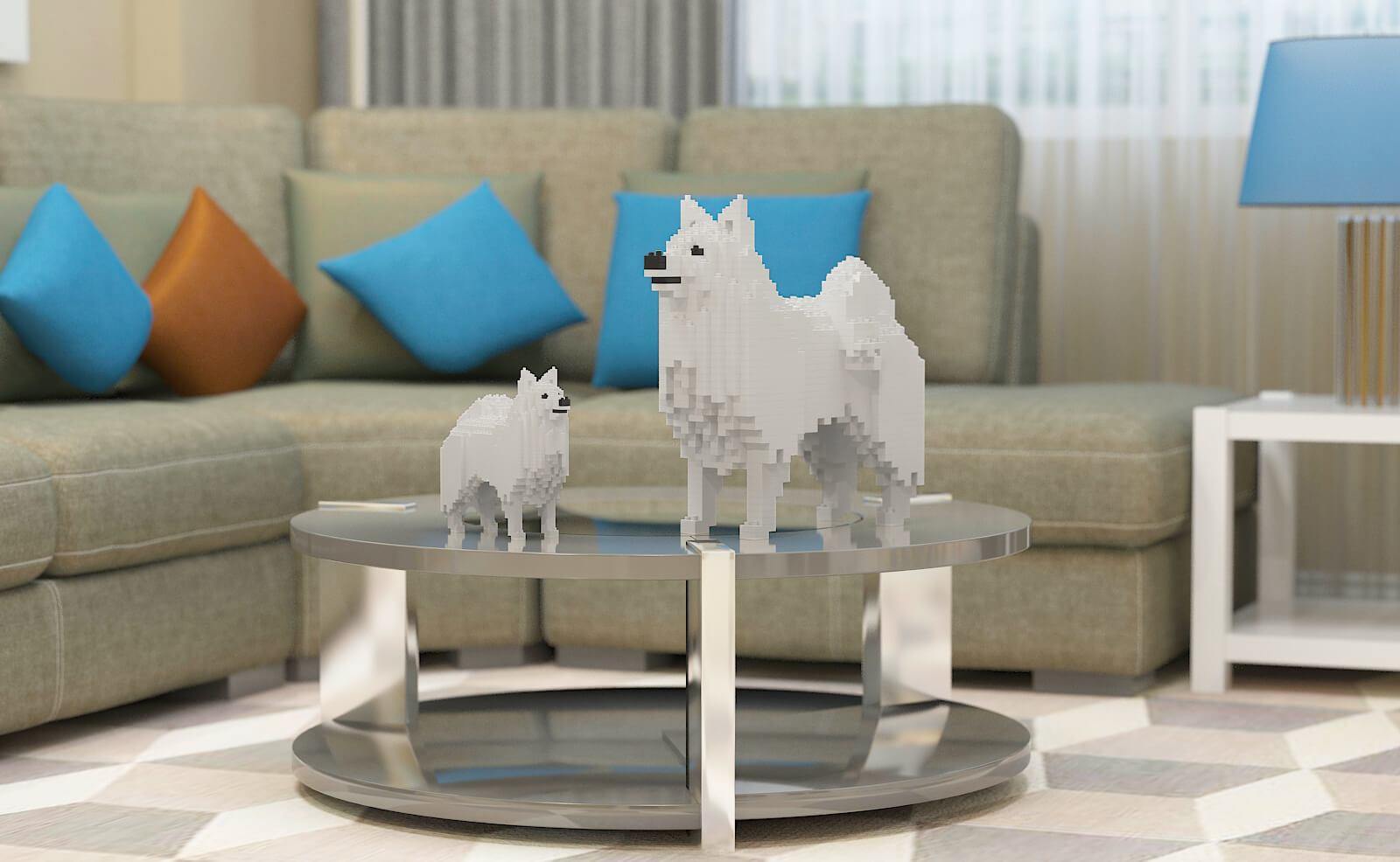 Japanese Spitz Dog Sculptures - LAminifigs , lego style jekca building set