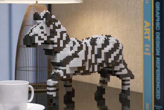 Zebra Sculpture made of interlocking blocks on the table