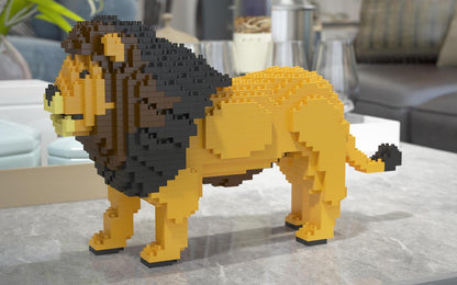 Lion Sculpture on the table in a cozy room - LAminifigs , lego style jekca building set