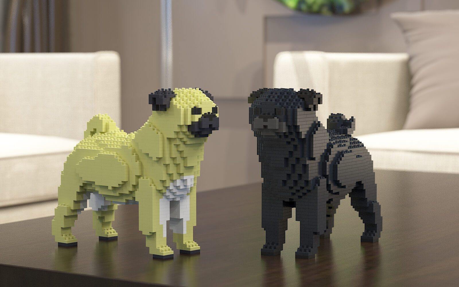 Pug Dog Sculptures - LAminifigs , lego style jekca building set