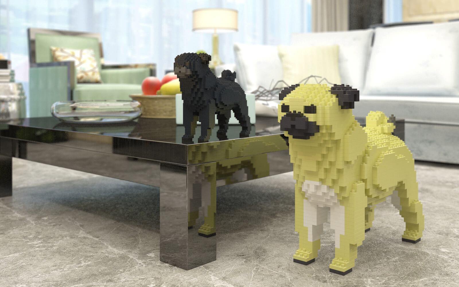 Pug Dog Sculptures - LAminifigs , lego style jekca building set