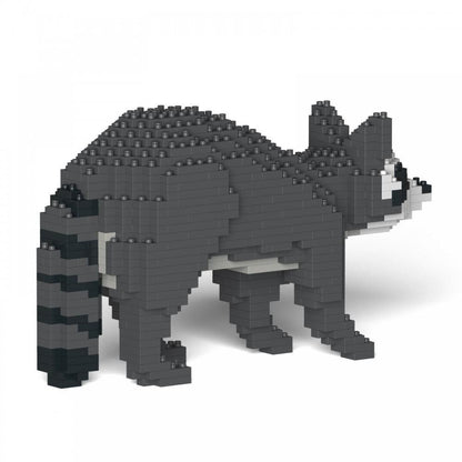 raccoon sculpture made of building blocks  on a white background - LAminifigs , lego style jekca building set
