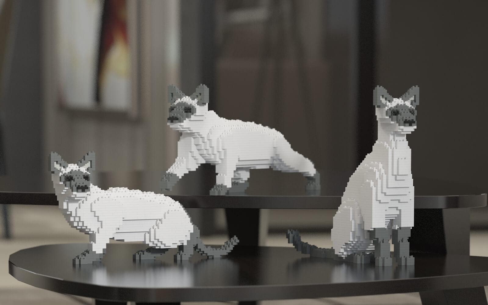 Siamese Cats Sculptures - LAminifigs , lego style jekca building set